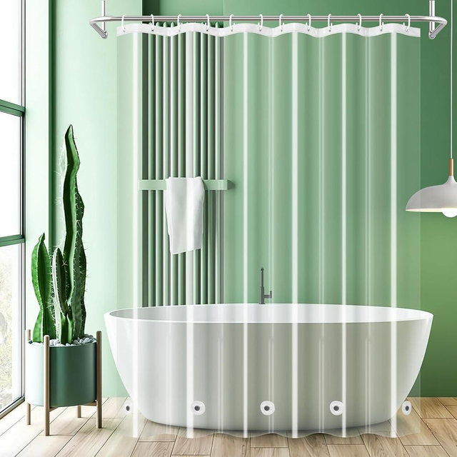UFRIDAY 96 inches Shower Curtain Liner Long Clear, Waterproof PEVA, Metal Grommets, Clear, Extra Long, Weighted Tall 72x96 inch Bathroom Shower Curtain Liners with 5 Weights