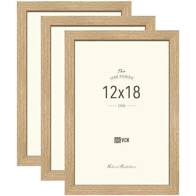 VCK 12x18 Poster Picture Frame Set of 3 - Beige Oak, Natural Solid Wood Frames with Polished Plexiglass