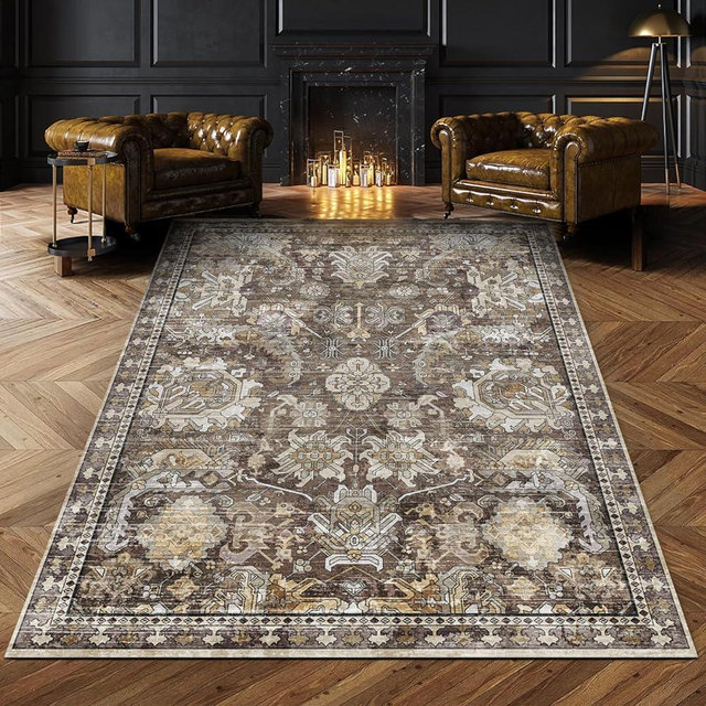 RUGSURE Washable Area Rugs - Perfect for Living Room, Bedroom, Kids Room, Nursery - Stain & Water Resistant Non-Slip, Pet & Child Friendly, Vintage Tribal Area Rugs (Ivory, 5' x 7')