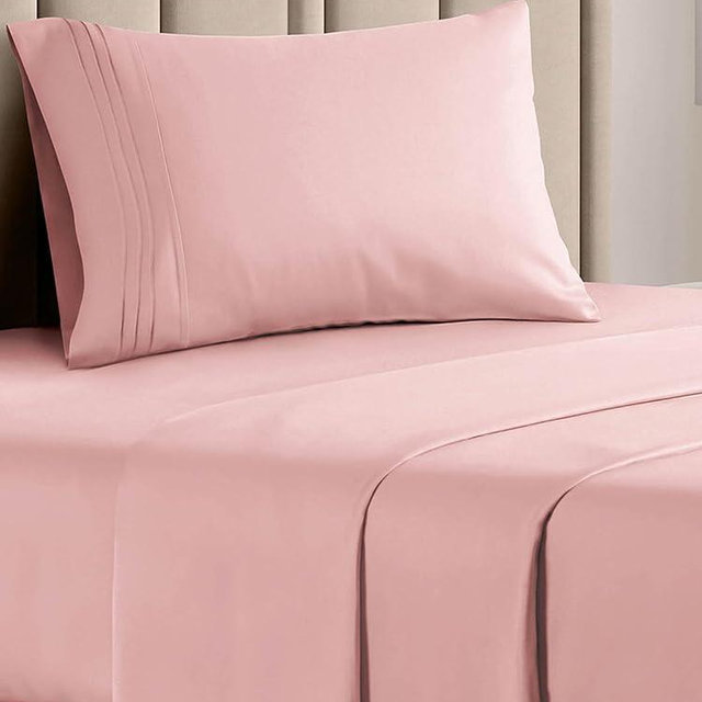 Twin Size 3 Piece Sheet Set - Comfy Breathable & Cooling Sheets - Hotel Luxury Bed Sheets for Women & Men - Deep Pockets, Easy-Fit, Extra Soft & Wrinkle Free Sheets - Baby Pink Oeko-Tex Bed Sheet Set