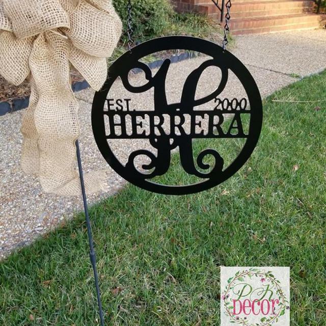 Monogramed Metal Garden Sign