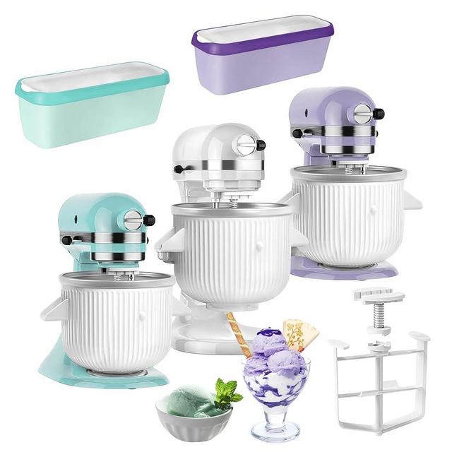 Ice Cream Maker Kitchen Aid, Food Processor Accessories Compatible with KitchenAid 4.5 & 5QT & 6QT Stand Mixers, Frozen Yogurt & Sorbet Gelato Maker for KitchenAid,2 Quart, 2 Ice Cream Molds with Lids