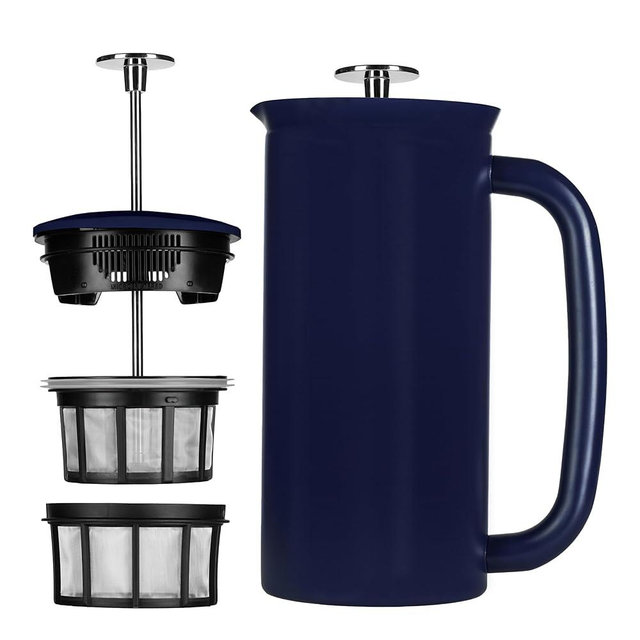 ESPRO P7 French Press Coffee Maker - Double-Walled Stainless Steel Insulated with Micro-Filter, 32 Ounces, Aegean Blue