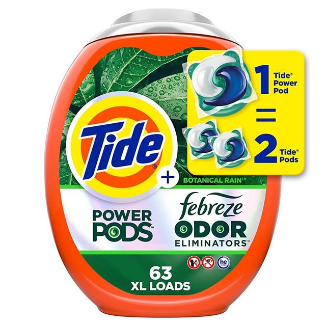Tide Power Pods Laundry Detergent Pacs with Febreze, 63 Count, Botanical Rain Scent, Febreze Freshness with Odor Eliminators