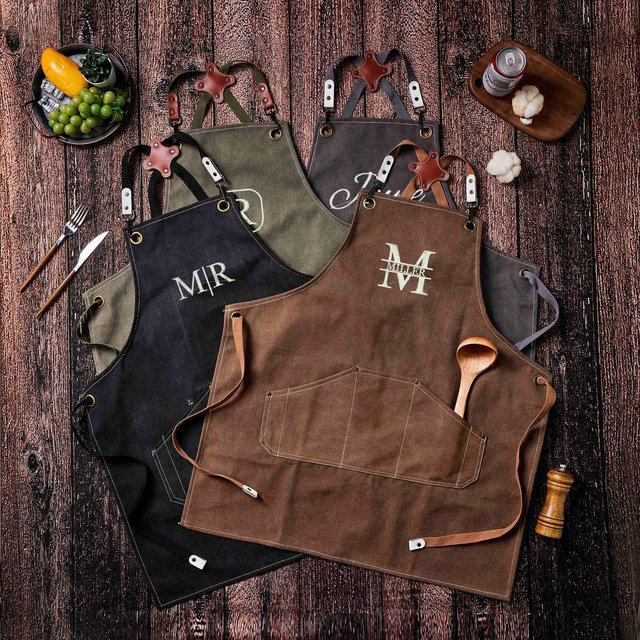 Personalized Canvas Apron, Custom Father's Day Gift For Men, Bartender's Apron, Embroidered Apron for Dad, Barbeque Apron, Men's Chef Apron