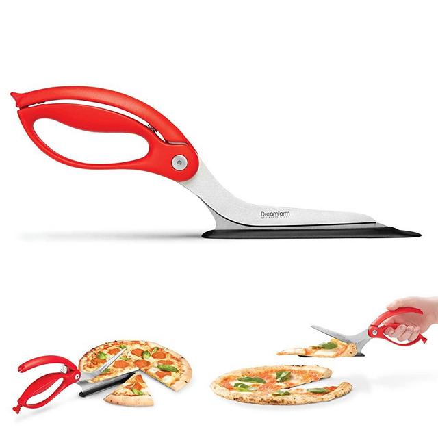 Dreamfarm (Red) Scizza Scissors, Non-Stick Stone Safe Pizza Cutter and Server, 12-Inch