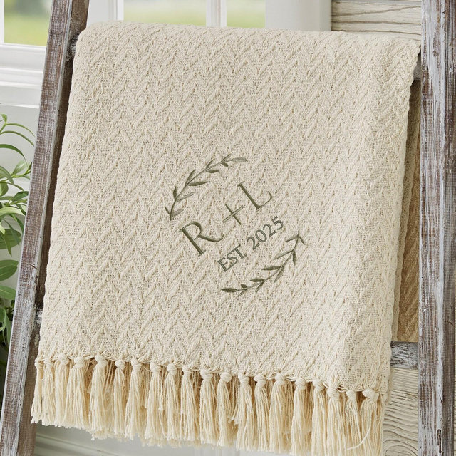 Personalized Wedding Blanket – Custom Embroidered Afghan – Anniversary Throw – Newlywed Gift for Couples