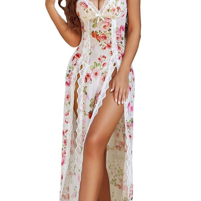 Avidlove Women Lingerie Lace Babydoll Chemise Sexy Mesh Nightdress V Neck Nightwear Side Split Nightgown