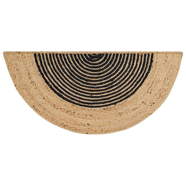 RIANGI Boho Braided 1.5x3 Area Rug - Jute Natural Fiber Half Round Rug for Living Room Entryway, Farmhouse, Home, Indoor Rugs Jute Door mat for Bathroom, Kitchen (Black, Natural 1.5 X 3 ft)