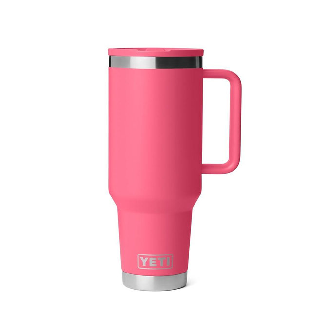 YETI Rambler 40 oz Travel Mug with Flip Straw Lid – Stainless Steel, Vacuum Insulated, Leakproof, Cup Holder Friendly, Tropical Pink