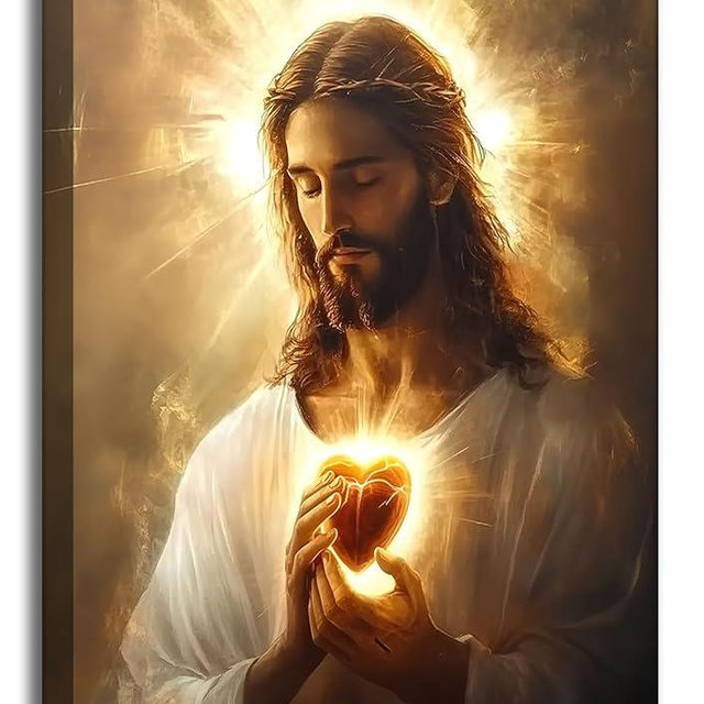 Sacred Heart of Jesus Canvas Wall Art Christ Jesus Divine Mercy Portrait Tranquility Painting Picture Wall Decor Poster Print Artwork for Living Room Bedroom Church Prayer Room Home Decoration
