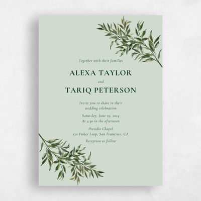Light Sage, Green Wedding Invitation - Keely Classic