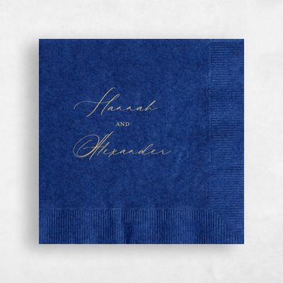 Blue Typography Wedding Napkin - Modern Script