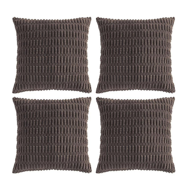Fancy Homi 4 Packs Boho Dark Brown Decorative Throw Pillow Covers 18x18 Inch for Living Room Couch Bed Sofa, Rustic Modern Farmhouse Home Decor, Soft Plush Corduroy Cute Square Cushion Case 45x45 cm
