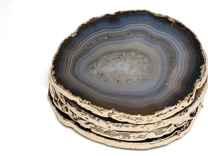 Modern Agate Coasters with Gold Edges and Rubber Bumpers
