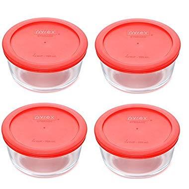 Pyrex storage sets - assorted (4 cup, Box of 4 Containers (Red Lid))