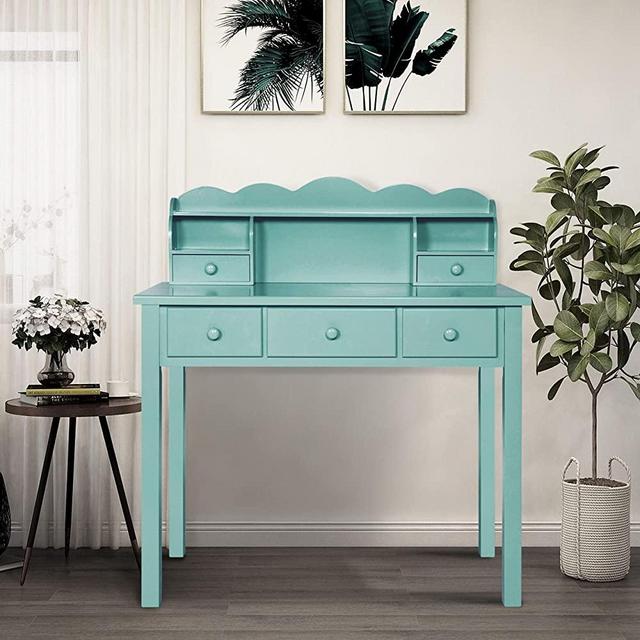 Home Office Furniture Writing Desk,Computer Work Station with Detachable Hutch,5 Drawers(Green)