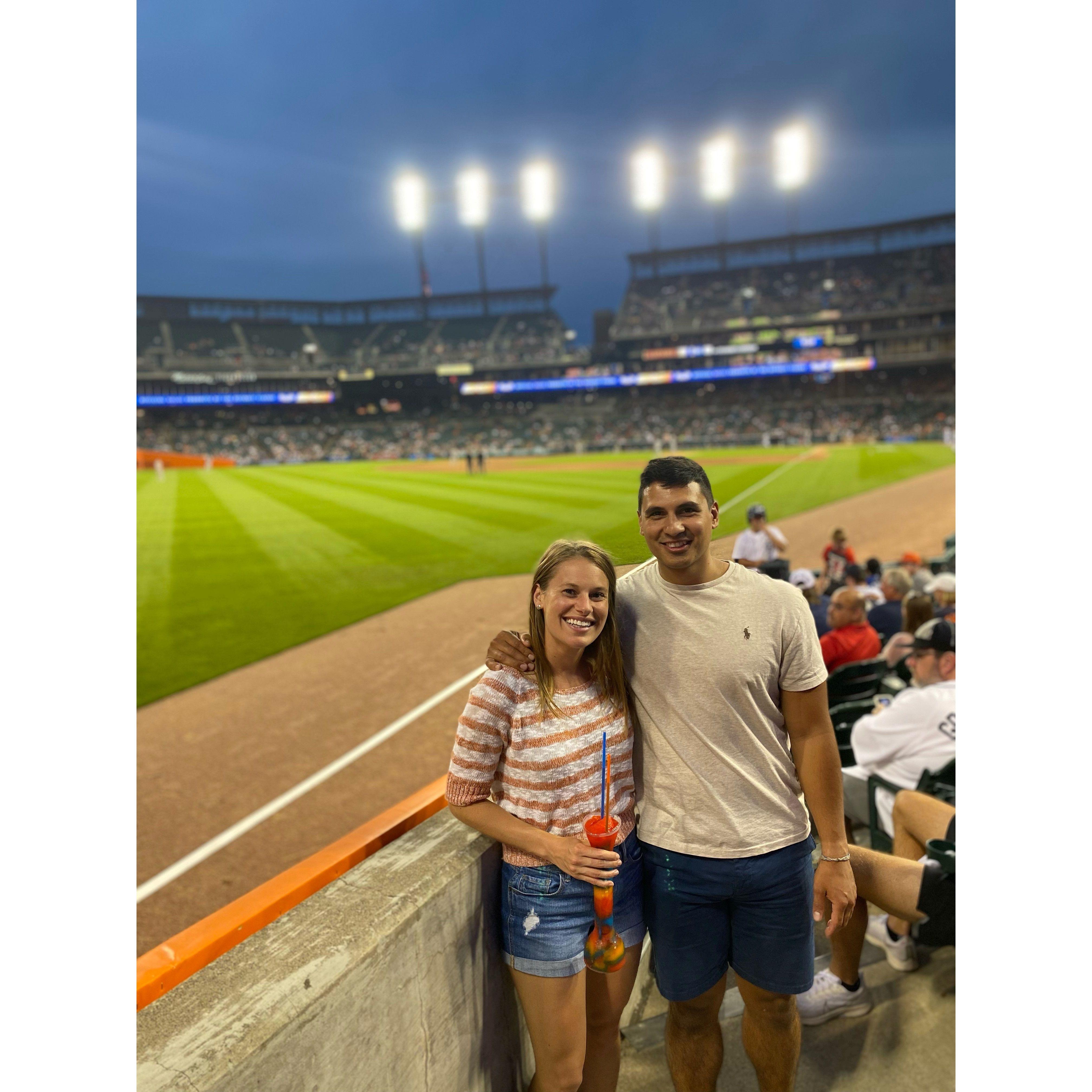 One of our first dates at a Tigers baseball game in Detroit.