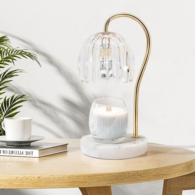 TUOTGOYEZ Candle Warmer Lamp, Electric Candle Lamp Warmer with 2 Bulbs for Scented Candles, Dimmable Wax Melt Warmer with Marble Base for Home Bedroom Décor House Warming Gifts