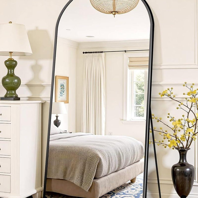 Suidia Arched Full Length Mirror, 58"x19" Floor Standing Mirror Freestanding, Full Body Mirror with Stand for Bedroom, Hanging Mounted for Living Room Cloakroom, Black