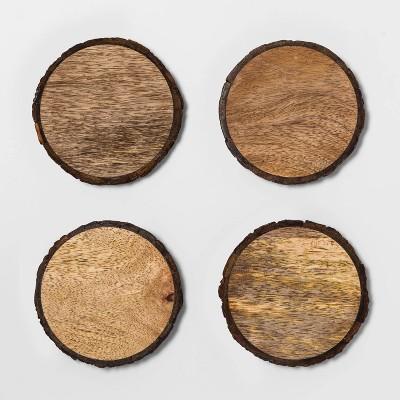 4pk Live Edge Wood Coasters Brown - Threshold™