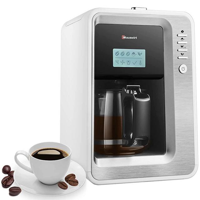 Automatic Coffee Maker with Grinder, Hauswirt Grind and Brew Coffee Machine, Multifunctional Single Serve Coffee Bean Grinder, 0.9L Glass Carafe for Brewing Coffee or Tea