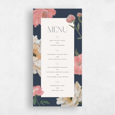Grayed Navy, Blue Wedding Menu - Ashling