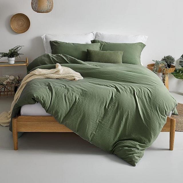MILDLY Duvet Cover King Size - Super Soft Olive Green Duvet Cover Set 3 Pieces 100% Washed Microfiber Bedding Set with Zipper Closure, 1 Duvet Cover 104x90 inches and 2 Pillow Shams