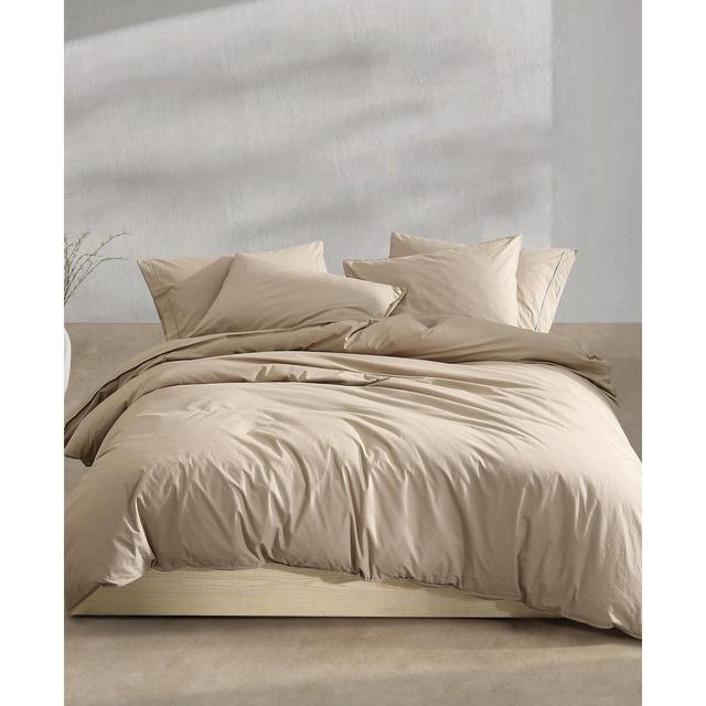 Calvin Klein Washed Percale Cotton Solid 3 Piece Comforter Set, Queen