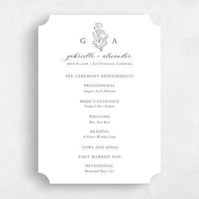 White Ticket Wedding Program - Vanora