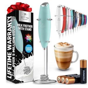 Zulay Kitchen Tornado Whisk Milk Frother with 4 AA Duracell Batteries - Triple Whisk for More Power - Handheld Coffee Frother with Stand - Drink Mixer for Lattes, Matcha & Protein Shakes