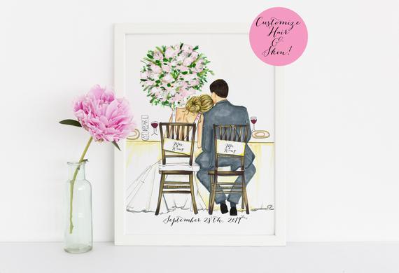 Personalized Bride and Groom (Print ) Wedding gifts, Bride and Groom, Bridal Shower  GiftsBy Melsy's Illustrations