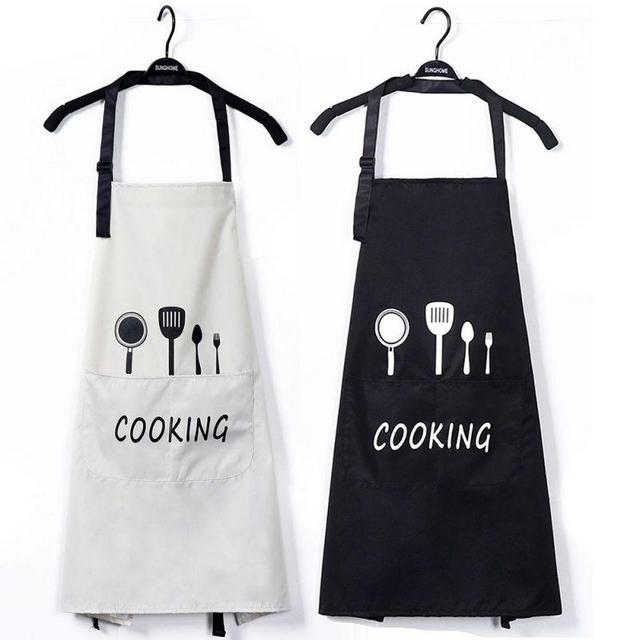 Kitchen Bib Aprons For Women & Men ~ Free-Size Cooking Apron ~ Great for Both Men & Women ~ Chef Favorite With 1 Big Pocket (Beige & Black)