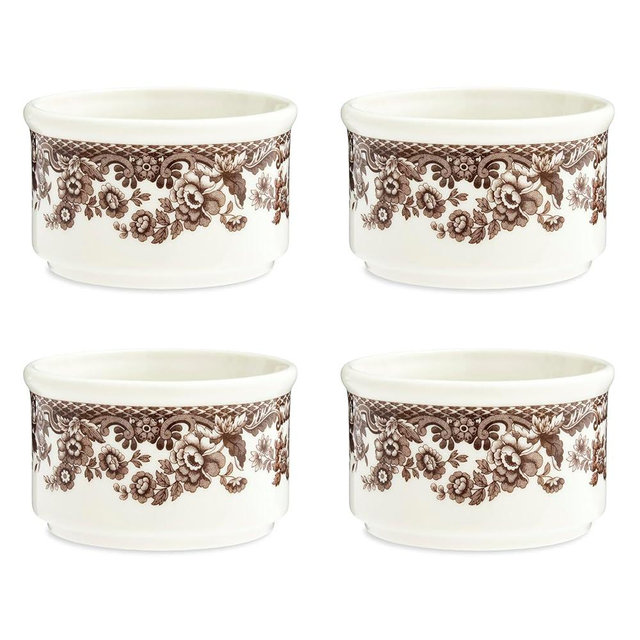 Spode Woodland 3" Ramekin - Floral Boarder (Set of 4) | Earthenware | Microwave and Dishwasher Safe | Made in England | Mini Serving Bowls for Snacks, Dessert, and Mixing Ingredients