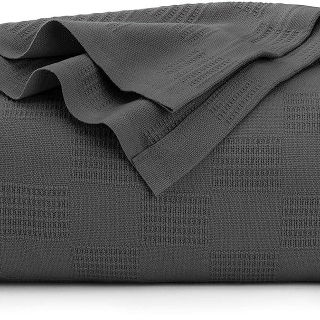 Utopia Bedding 100% Cotton Blanket (Full Size - 90x84 Inches) 350GSM Lightweight Thermal Blanket, Soft Breathable Blanket for All Seasons (Smoke Gray)