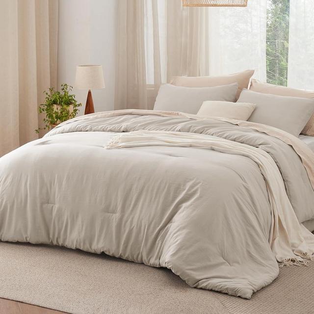 Bedsure Queen Size Comforter Set, Oatmeal Soft Prewashed Bed Comforter for All Seasons, 3 Pieces Warm Bedding Sets, 1 Lightweight Comforter (90"x90") and 2 Pillowcases (20"x26")