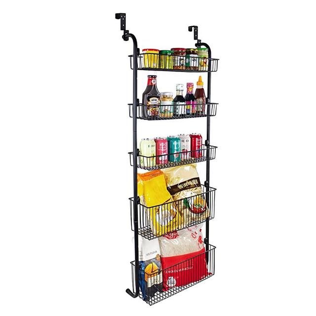 Over Door Organizer Large 5-tier Pantry Kitchen Bathroom Black Spice Back Hanging Storage Metal Rack Shelf Basket Closet Shelving Smart Design, 18 inches (W) X 52 inches (H)