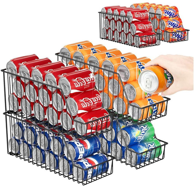 4-Tier Stackable Can Rack Organizer for Kitchen Pantry,Max Can Storage Holder,Durable Can Dispenser & Canned Goods Organizer for Fridge,Hold More 44 Cans, for Various Ounces of Canned Food Soda Drinks
