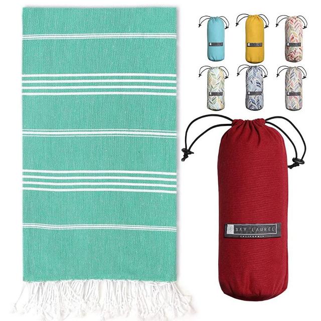 BAY LAUREL Turkish Beach Towel with Travel Bag 39 x 71 Quick Dry Sand Free Lightweight Large Oversized Beach Towel Turkish Towels Light Beach Towel Travel Towels