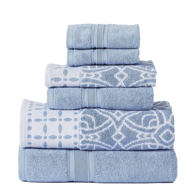 Modern Threads Monroe 6-pc Yarn Dyed Jacquard/Solid Towel Set, Blue