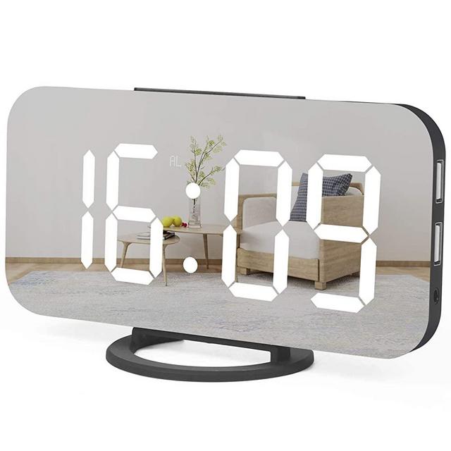 WulaWindy Digital Alarm Clock, Large LED Display, with USB Charger, Snooze Function Dim Mode Wall Hanging Beside Desk Clock for Bedroom (Black)