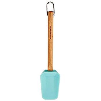KitchenAid Gourmet Silicone Spoon Spatula with Cherry Wood Handle, Aqua Sky