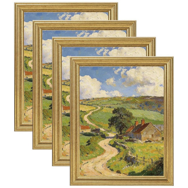 eletecpro 8.5x11 Gold Picture Frames Set of 4, Vintage Photo Frames with Clear Acrylic Cover, Gallery Wall Art Display 8.5x11 photo for Tabletop and Wall Mount, Home Decor