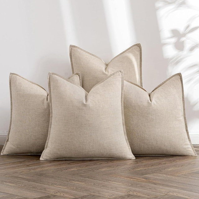 MIULEE Beige Linen Pillow Covers Pack of 4 Decorative Natural Solid Throw Pillow Covers Soft Accent Boho Farmhouse Couch Pillowcases Modern Home Decors for Living Room Bed Sofa 24x24 Inch