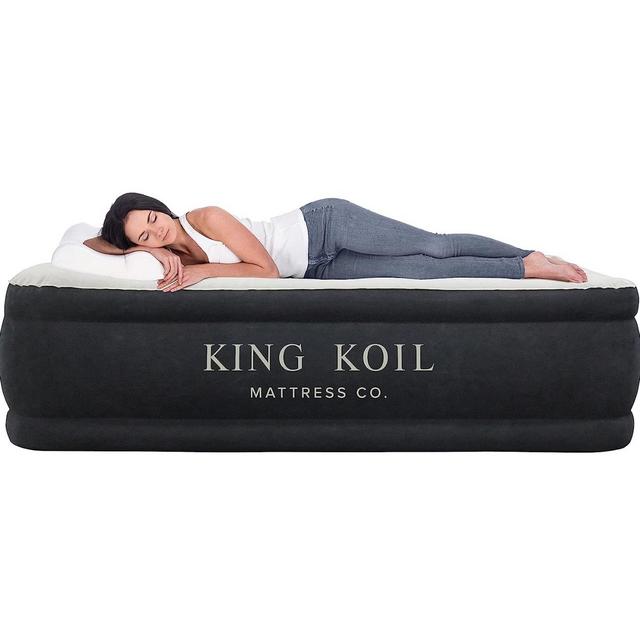 King Koil Pillow Top Plush Queen Air Mattress With Built-in High-Speed Pump Best For Home, Camping, Guests, 20" Queen Size Luxury Double Airbed Adjustable Blow Up Mattress, Waterproof, 1-Year Warranty