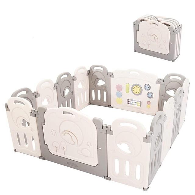Fortella Cloud Castle Foldable Playpen, Baby Safety Play Yard with Whiteboard and Activity Wall, Indoors or Outdoors (14 Panel)