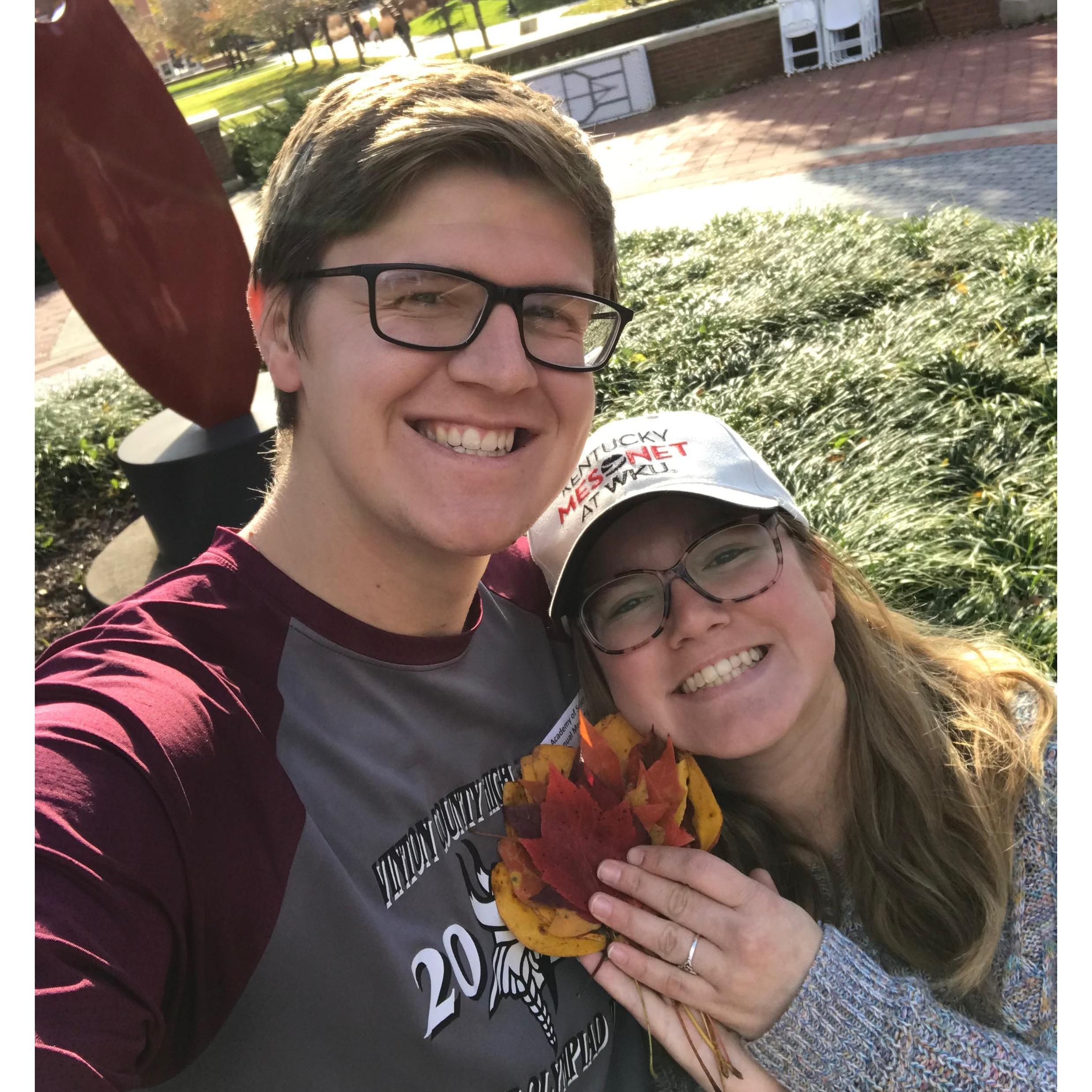 We had to stop an appreciate the beautiful fall leaves I was collecting to make fall wreathes at the Kentucky Academy of Science Conference. One of Amber's favorite pics.