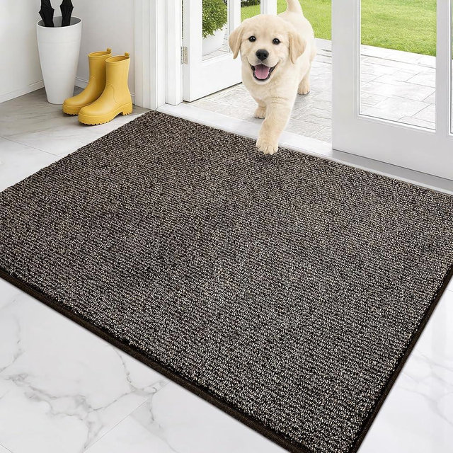 PURRUGS Dirt Trapping Door Mat 32" x 47", Non-Slip Machine Washable Entry Rug, Entrance Mat, Indoor Front Door Mat, Super Absorbent Entryway Rug for Muddy Shoes & Paws, Heathered Brown