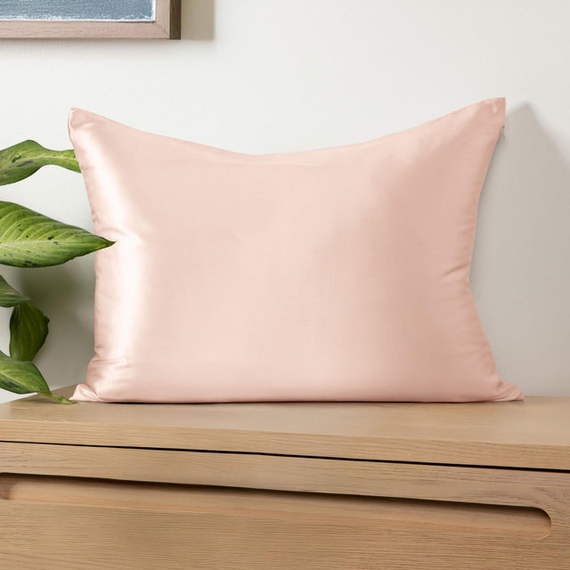 Luxurious 100% Silk Zippered Bed Pillowcase For Hair and Skin - 19 Momme - Becky Cameron, Blush, Standard