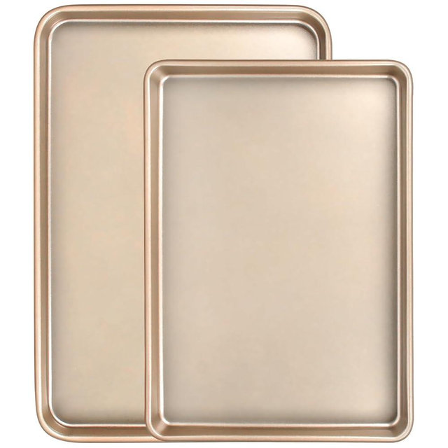 Baking Sheet Pan Set of 2, Commercial Cookie Sheets for Baking, Nonstick Carbon Steel Baking Tray Quarter Sheet Jelly Roll Pan, 9x13in, 10x15in, Heavy Duty & Easy Clean